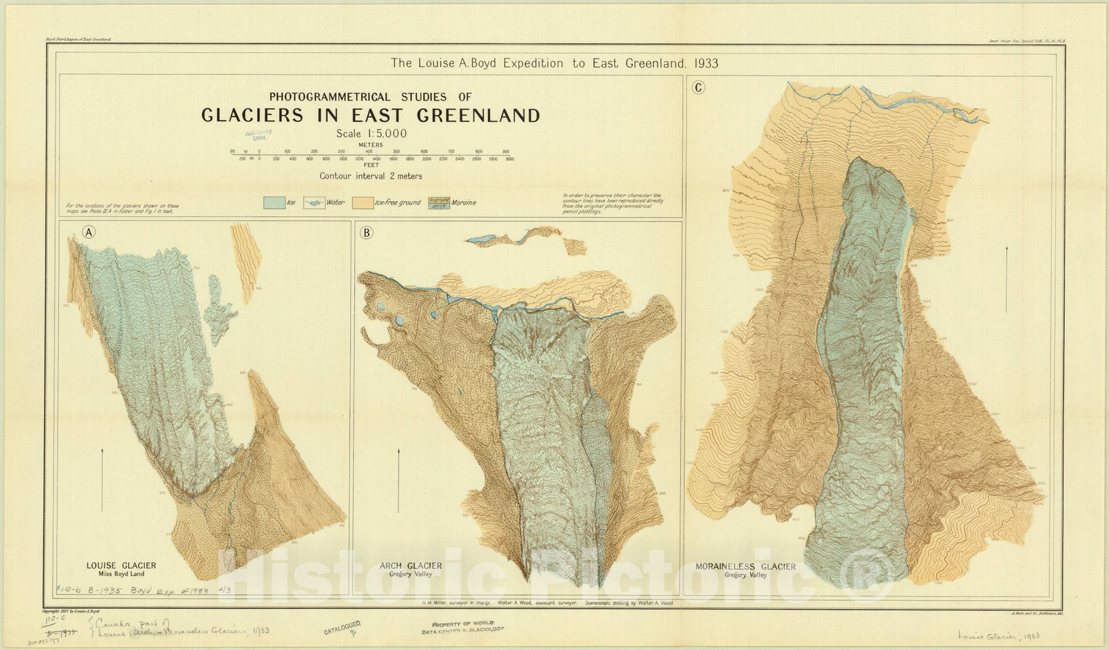 Historic Map : Greenland, East 1933, The Louise A. Boyd expedition to East Greenland, 1933 : Photogrammetrical studies of glaciers in east Greenland , Antique Vintage Reproduction