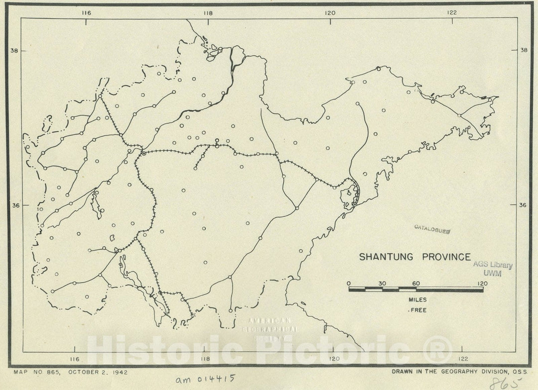 Map : Shantung, China 1942, Shantung province , Antique Vintage Reproduction