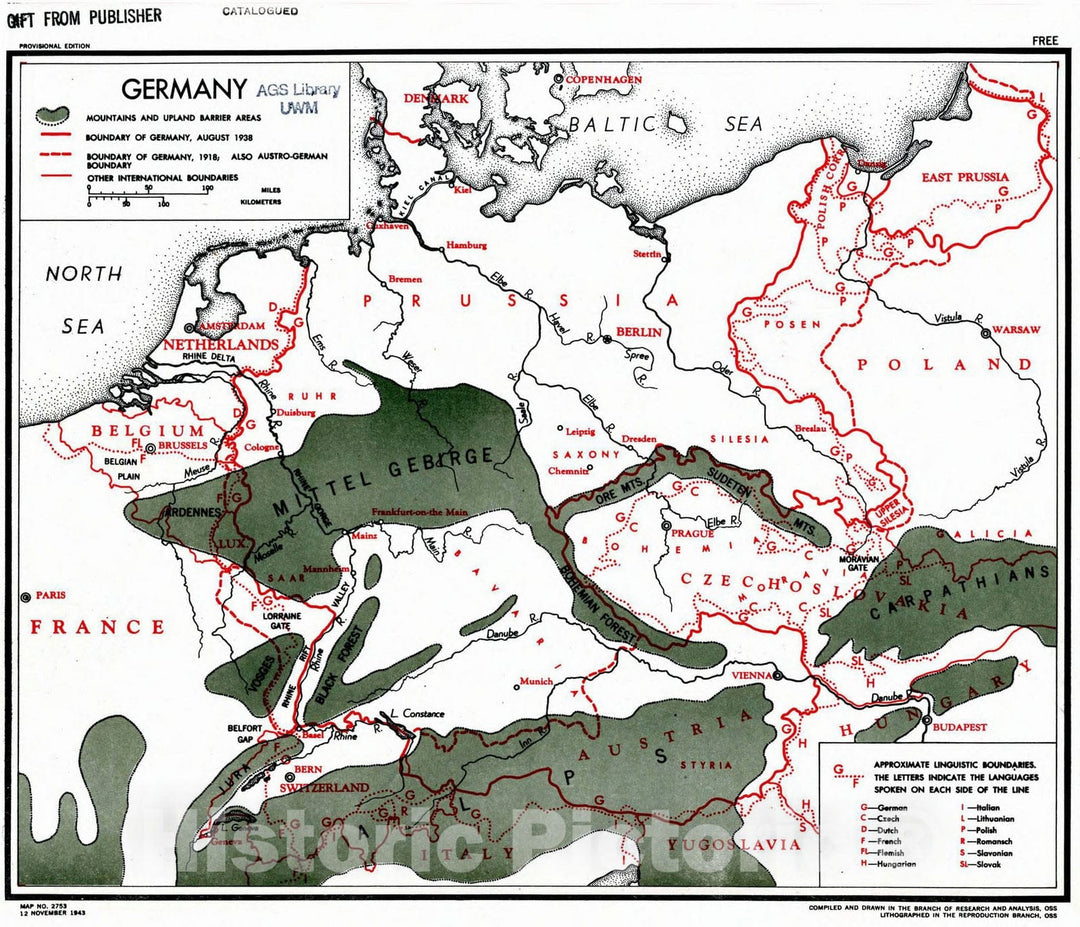 Map : Germany 1943, Germany , Antique Vintage Reproduction