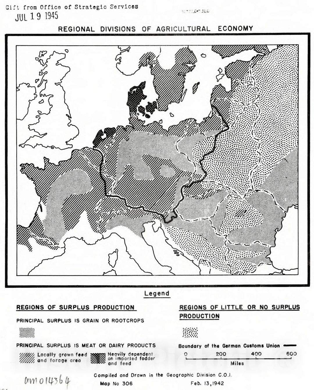 Map : Europe 1942, Regional divisions of agricultural economy , Antique Vintage Reproduction