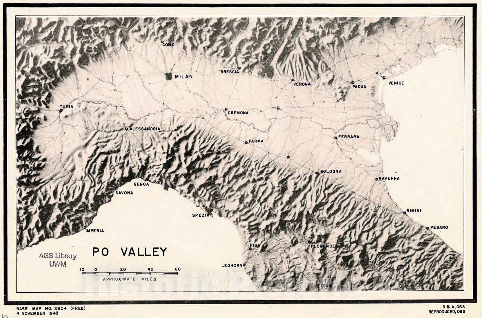 Map : Italy 1943, Po Valley , Antique Vintage Reproduction