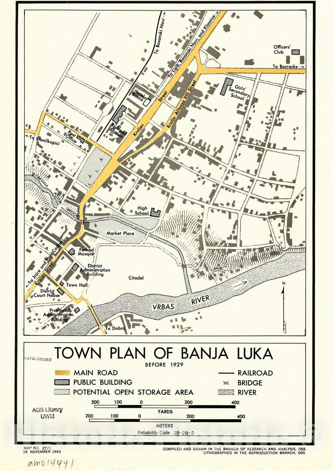 Map : Banja Luka, Bosnia 1943, Town plan of Banja Luka, before 1929 , Antique Vintage Reproduction