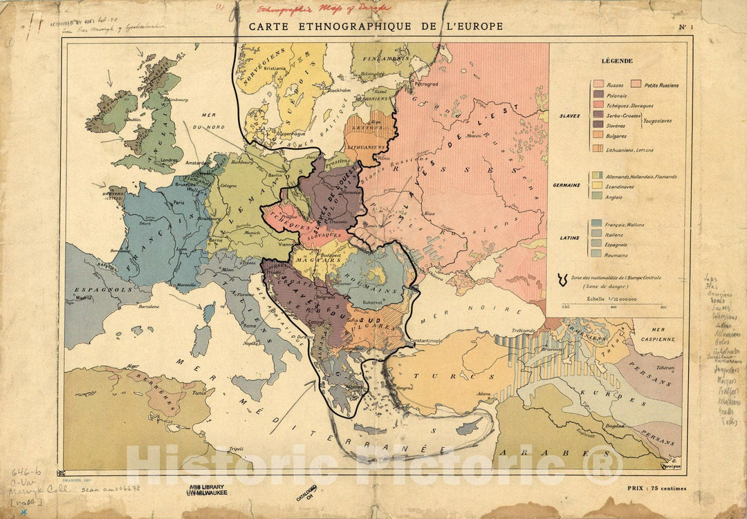 Map : Europe 1918, Carte ethnographique de l'Europe, Antique Vintage Reproduction