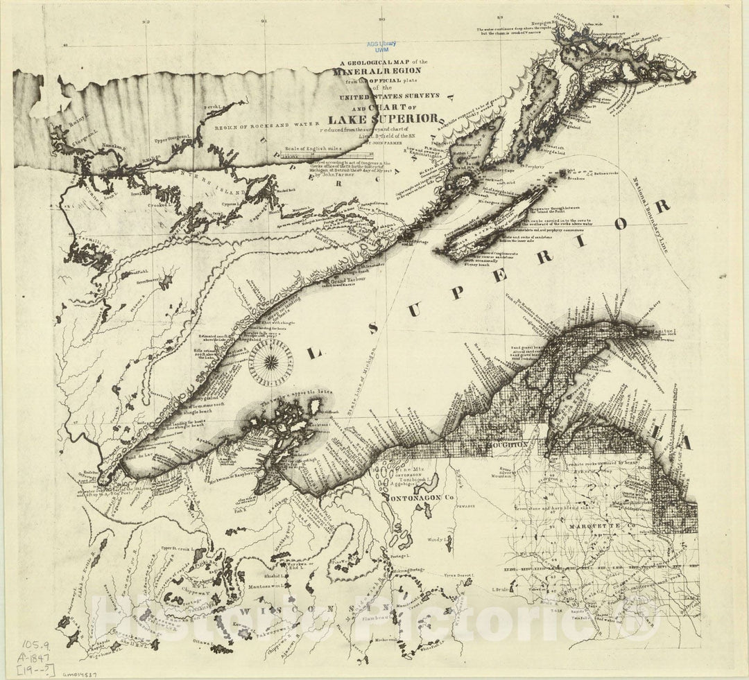 Map : Lake Superior [193-?], 1847, Antique Vintage Reproduction