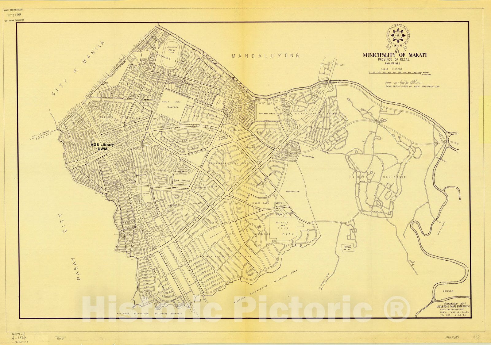 Map : Makati, Philippines 1968, Map of municipality of Makati, Province of Rizal, Philippines , Antique Vintage Reproduction