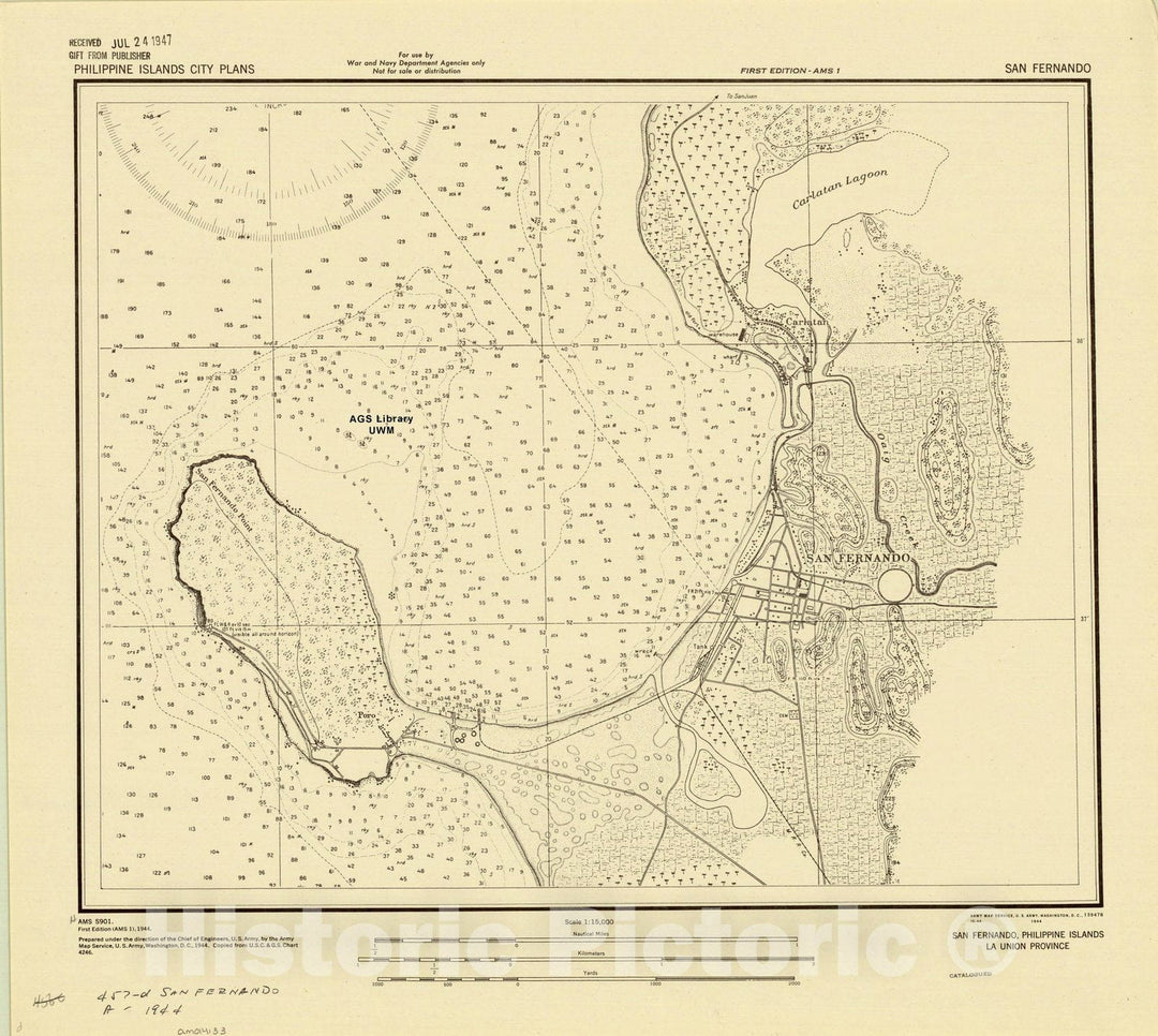 Map : San Fernando, Philippines 1944, San Fernando, Philippine Islands, La Union Province , Antique Vintage Reproduction