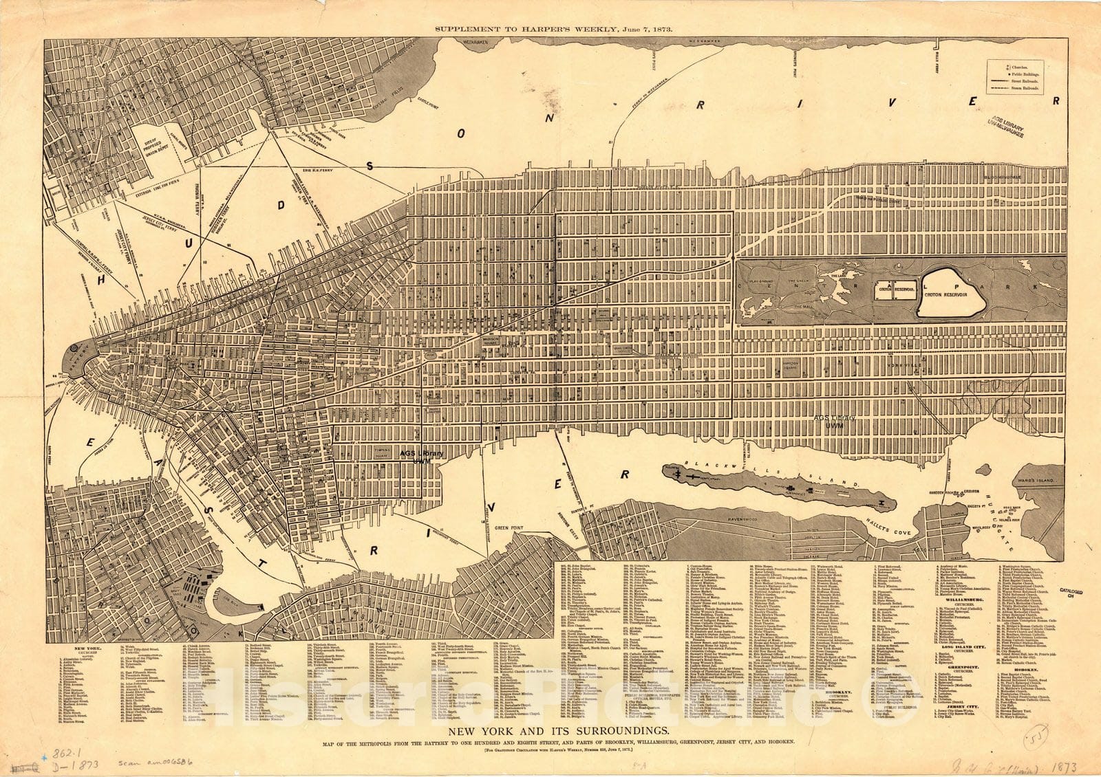 Map : New York City, New York 1873 1, Antique Vintage Reproduction