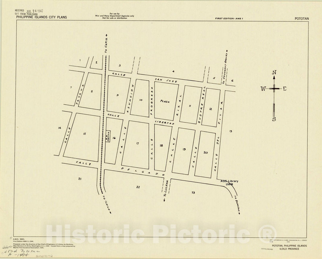 Map : Pototan, Philippines 1944, Pototan, Philippine Islands, Iloilo Province, Antique Vintage Reproduction