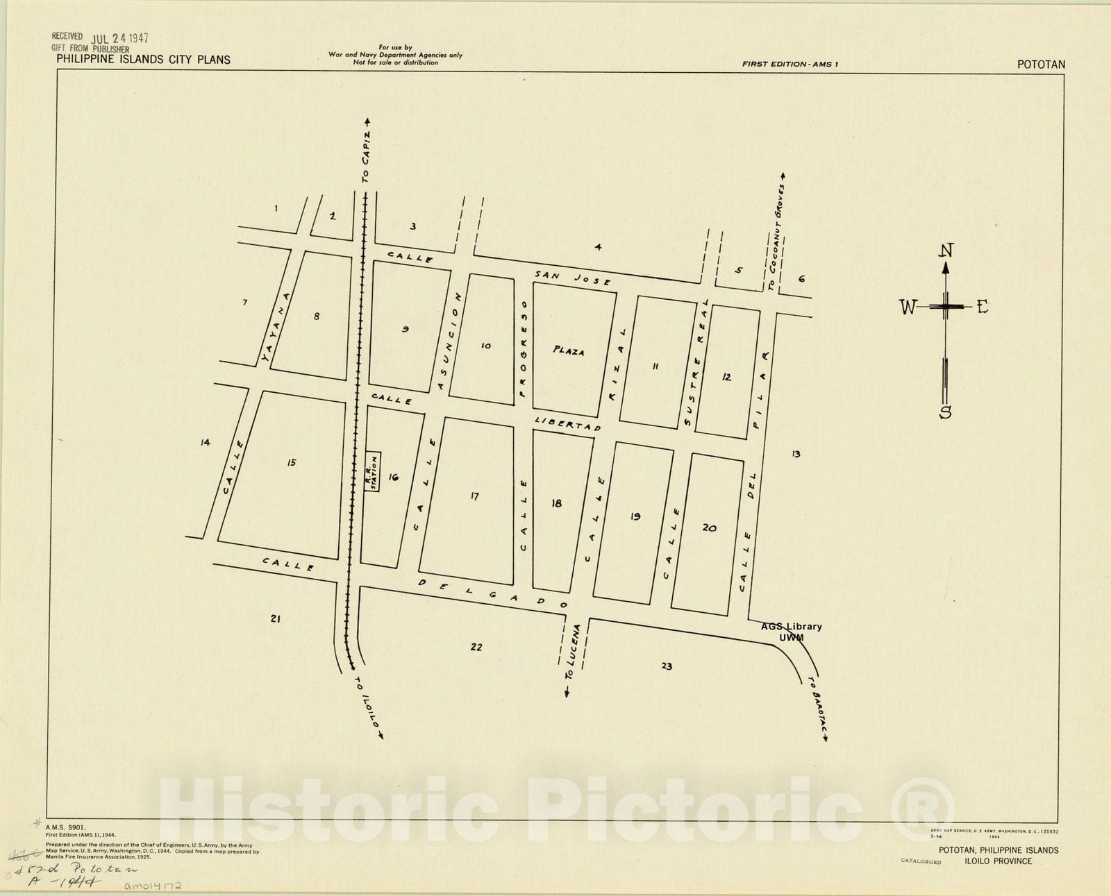 Map : Pototan, Philippines 1944, Pototan, Philippine Islands, Iloilo Province, Antique Vintage Reproduction