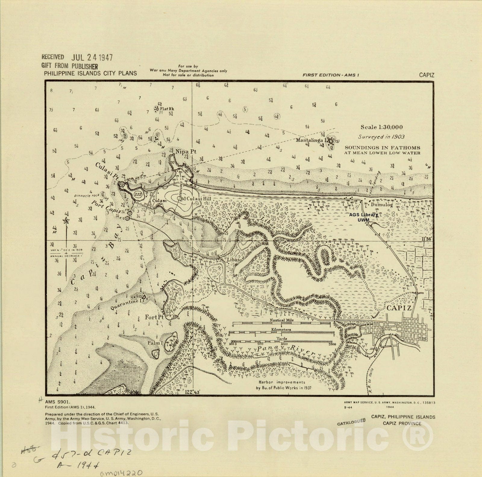 Map : Capiz, Philippines 1944, Capiz, Philippine Islands, Capiz Province, Antique Vintage Reproduction