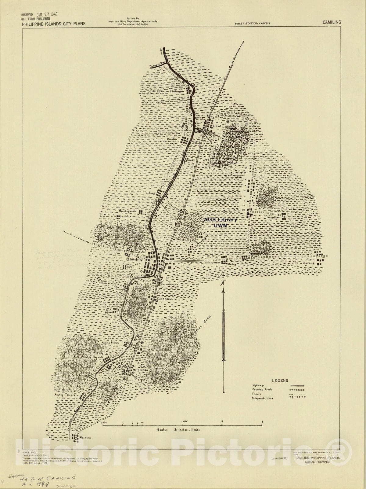 Map : Camiling, Philippines 1944, Camiling, Philippine Islands, Tarlac Province, Antique Vintage Reproduction