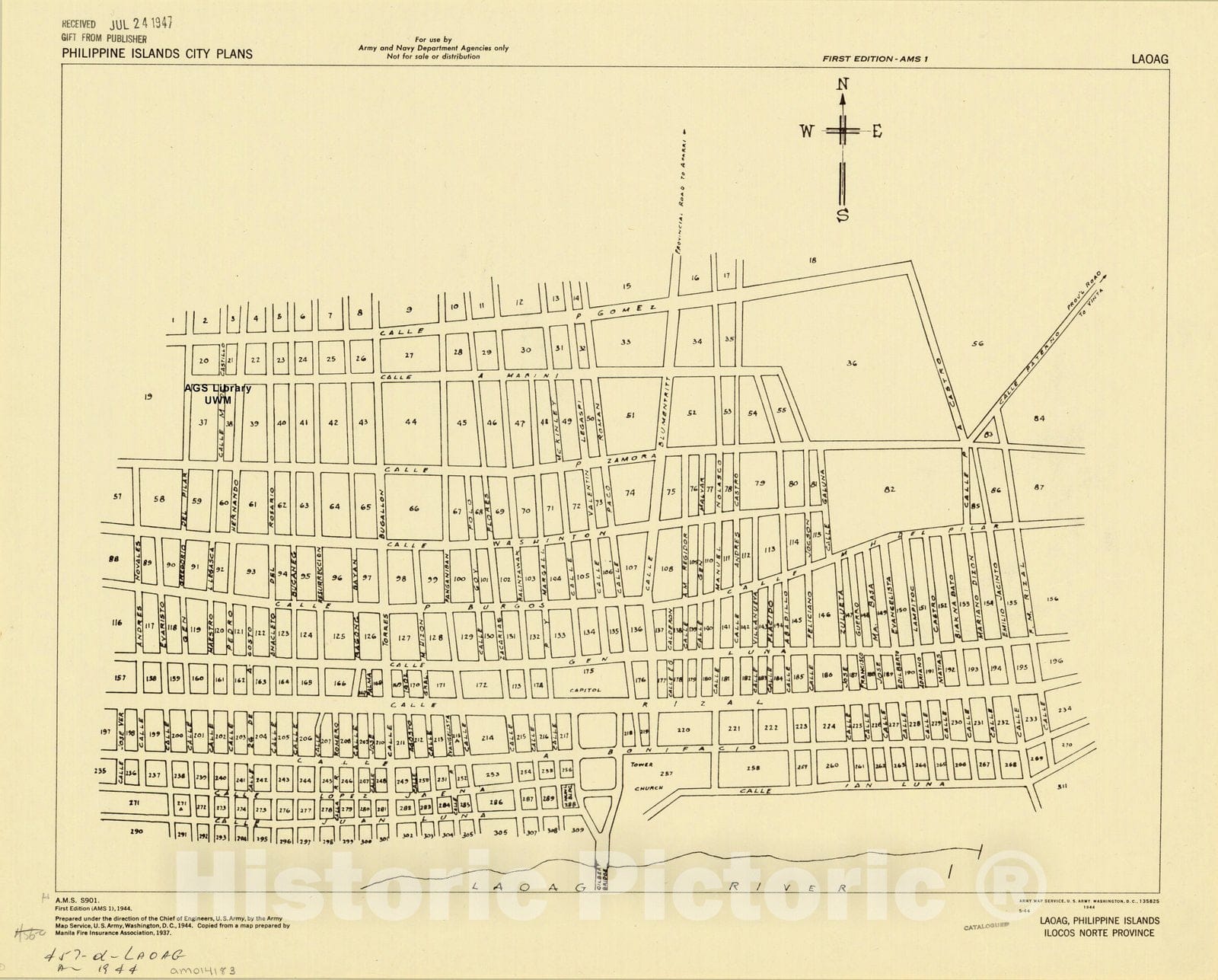 Map : Laoag, Philippines 1944, Laoag, Philippine Islands, Ilocos Norte Province, Antique Vintage Reproduction