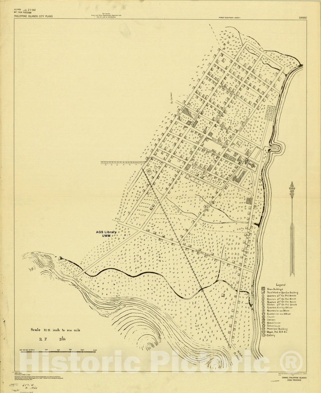 Map : Danao, Philippines 1944, Danao, Philippine Islands, Cebu Province, Antique Vintage Reproduction