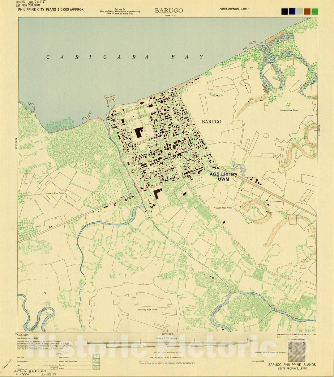 Map : Barugo, Philippines 1944, Barugo, Philippine Islands, Leyte Province, Leyte, Antique Vintage Reproduction