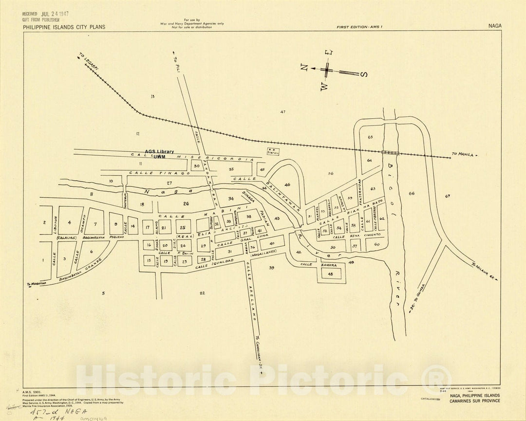 Map : Naga, Philippines 1944, Naga, Philippine Islands, Camarines Sur Province, Antique Vintage Reproduction