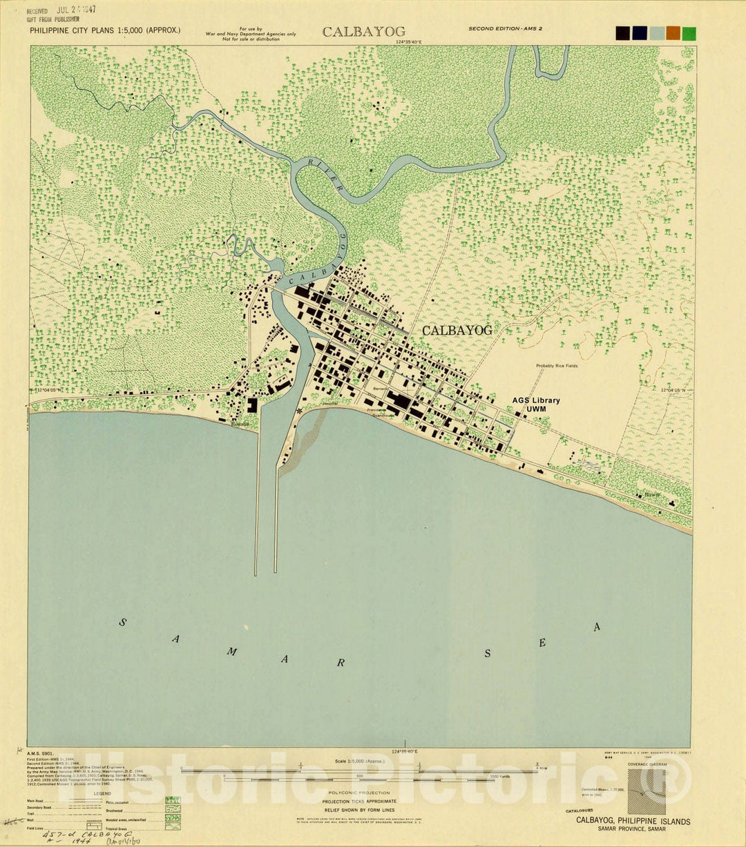 Map : Calbayog, Philippines 1944, Calbayog, Philippine Islands, Samar Province, Samar., Antique Vintage Reproduction