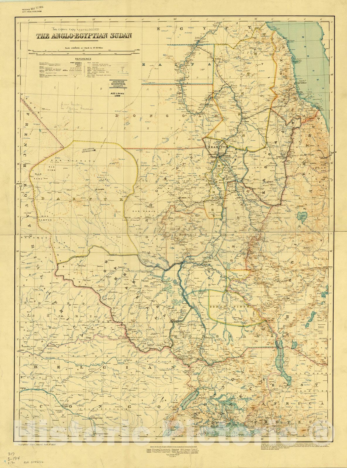 Map : Sudan 1914, The Anglo-Egyptian Sudan , Antique Vintage Reproduction