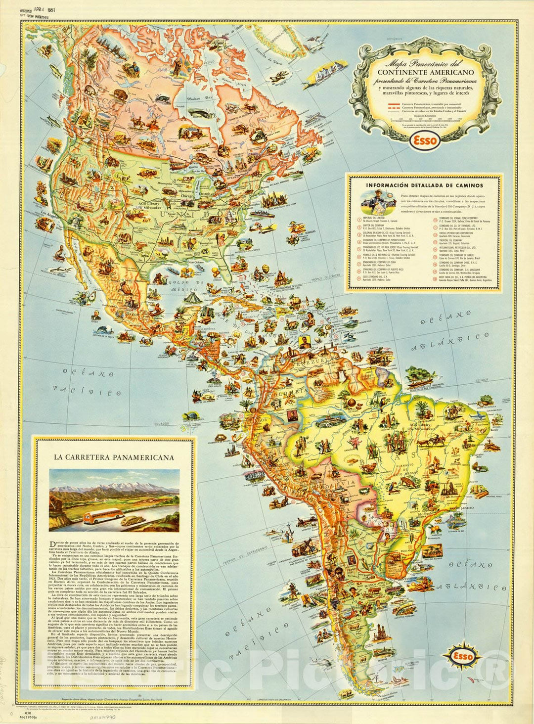 Map : Western Hemisphere 1950, Mapa panoramico del continente Americano : presentando la carretera Panamericana, Antique Vintage Reproduction