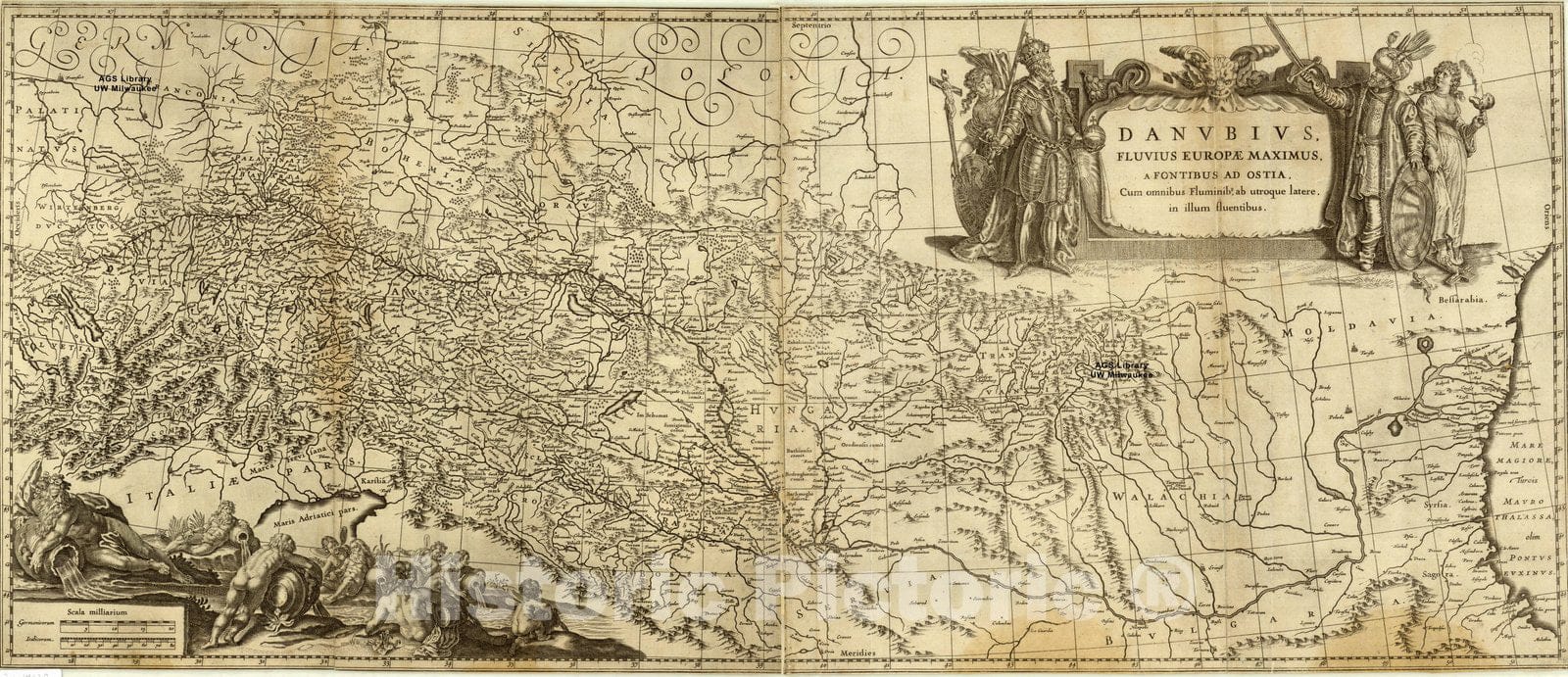 Map : Danube River region Europe 1640, Danubius Fluvius Europae Maximus, a Fontibus Ad Ostia : Cum omnibus Fluminib., ab utroque latere, in illum fluentibus