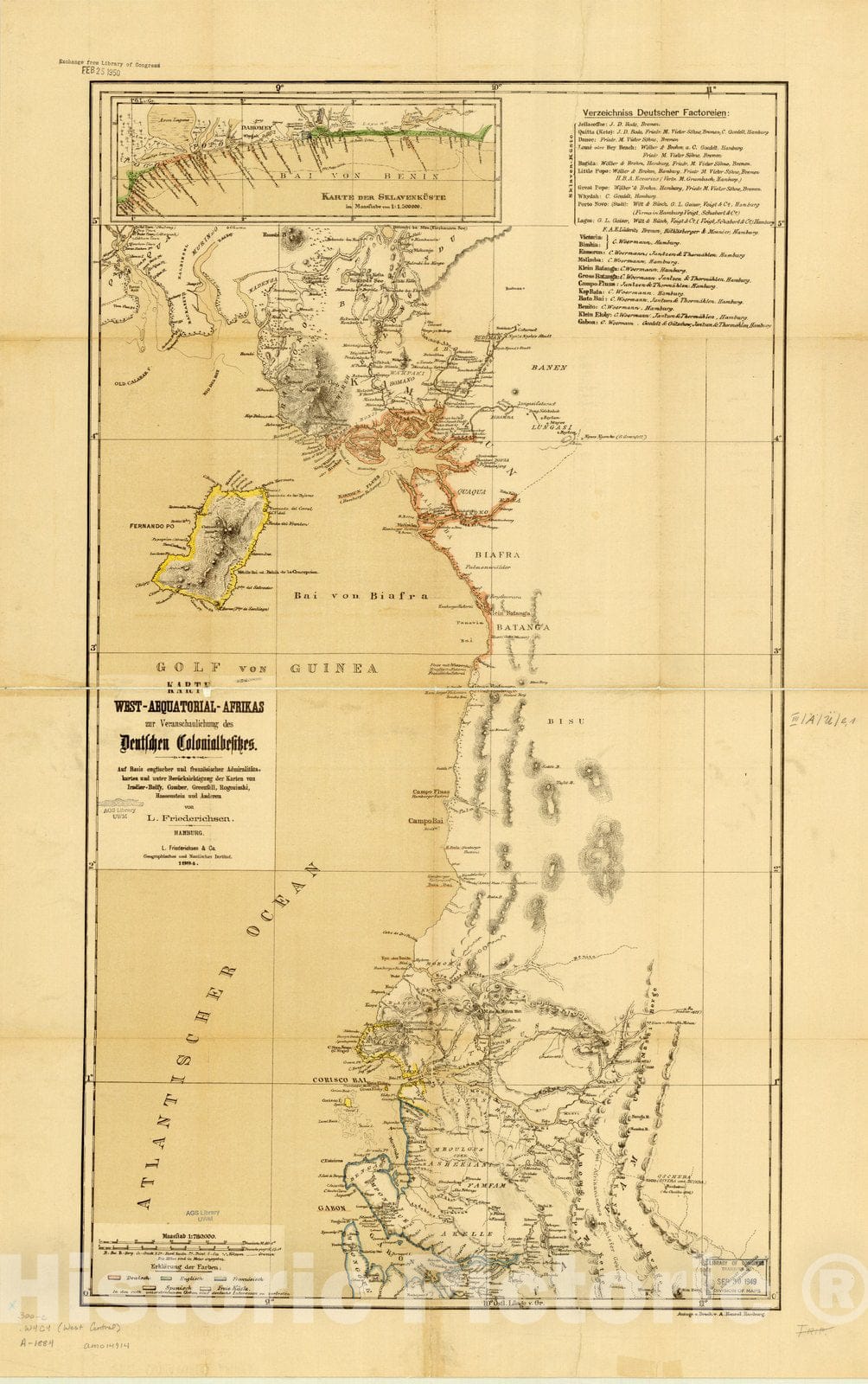 Map : West Africa 1884, Karte West-Aequatorial Afrikas zur Veranschaulichung des Deutschen Colonialbesitzes ... , Antique Vintage Reproduction