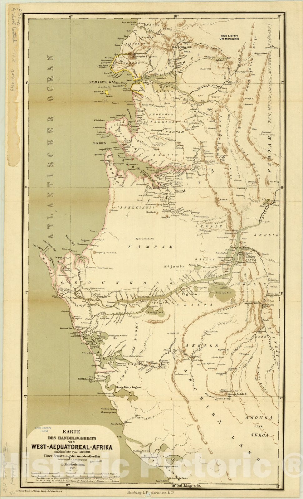 Map : West Africa 1878, Karte des Handelsgebiets von West-Aequatorial-Afrika , Antique Vintage Reproduction