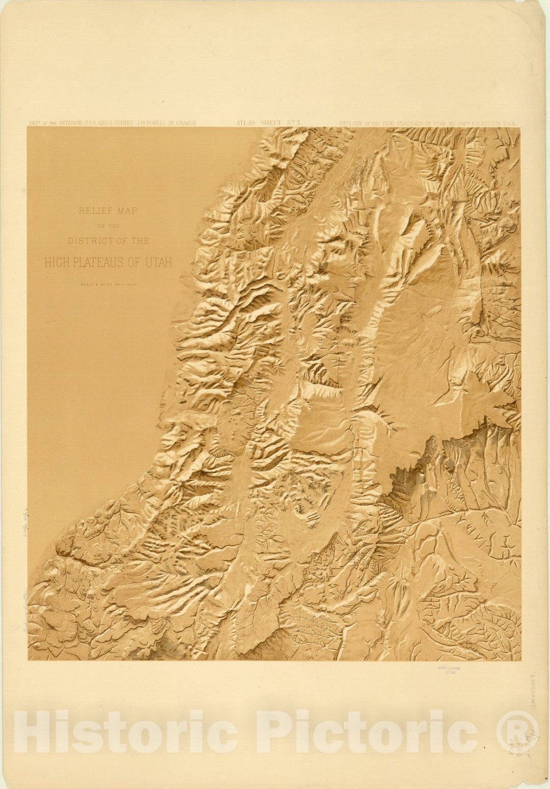 Map : Utah Atlas 1879 4, Topographical and geological atlas of the district of the high plateaus of Utah , Antique Vintage Reproduction