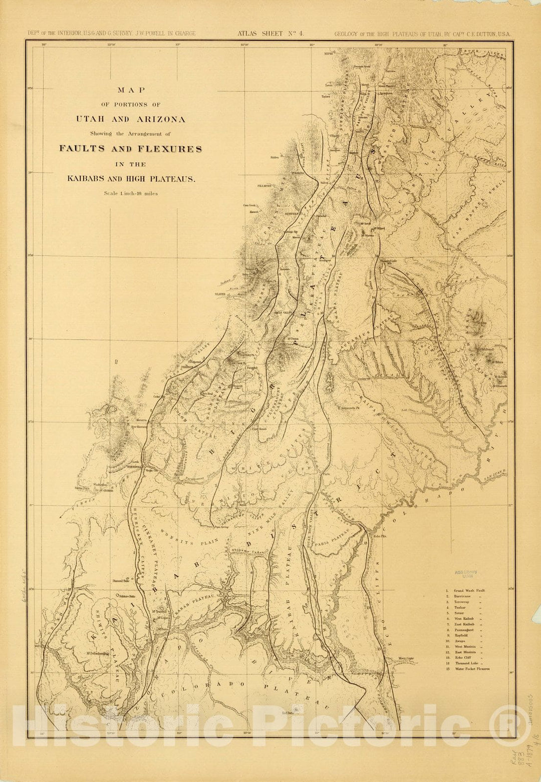 Map : Utah Atlas 1879 1, Topographical and geological atlas of the district of the high plateaus of Utah , Antique Vintage Reproduction