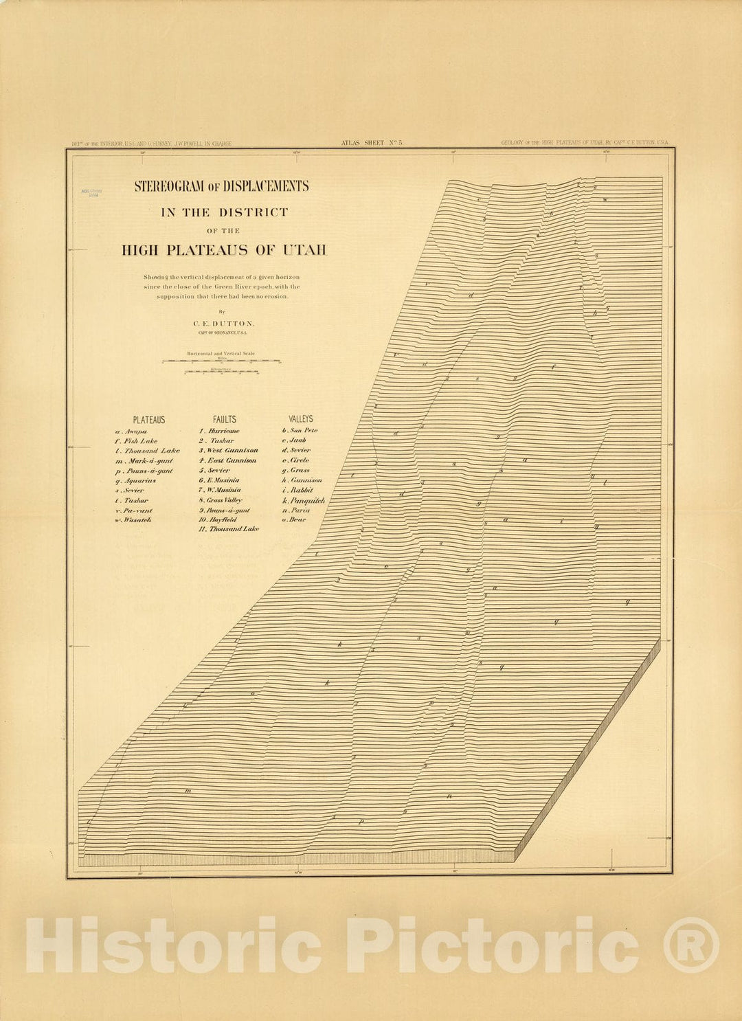 Map : Utah Atlas 1879 5, Topographical and geological atlas of the district of the high plateaus of Utah , Antique Vintage Reproduction