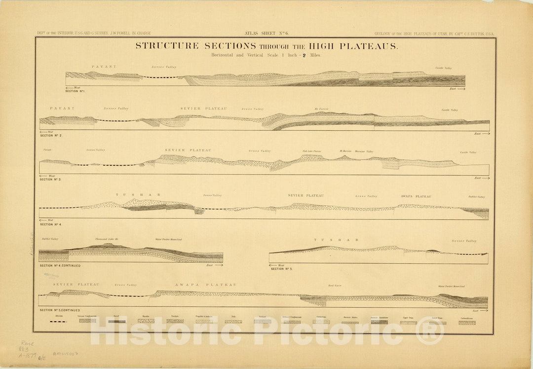 Map : Utah Atlas 1879 6, Topographical and geological atlas of the district of the high plateaus of Utah , Antique Vintage Reproduction