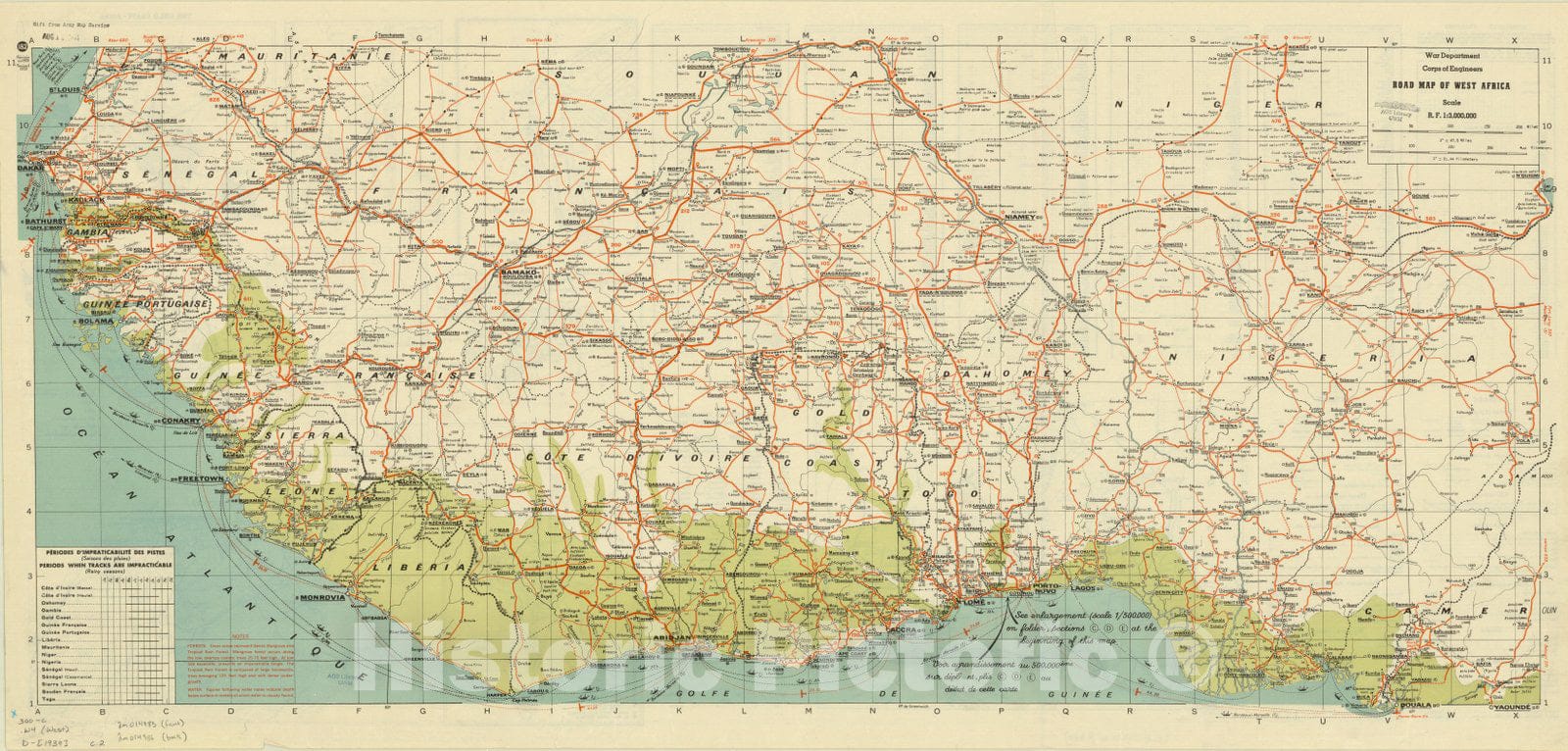 Map : West Africa 1939, Road map of West Africa , Antique Vintage Reproduction