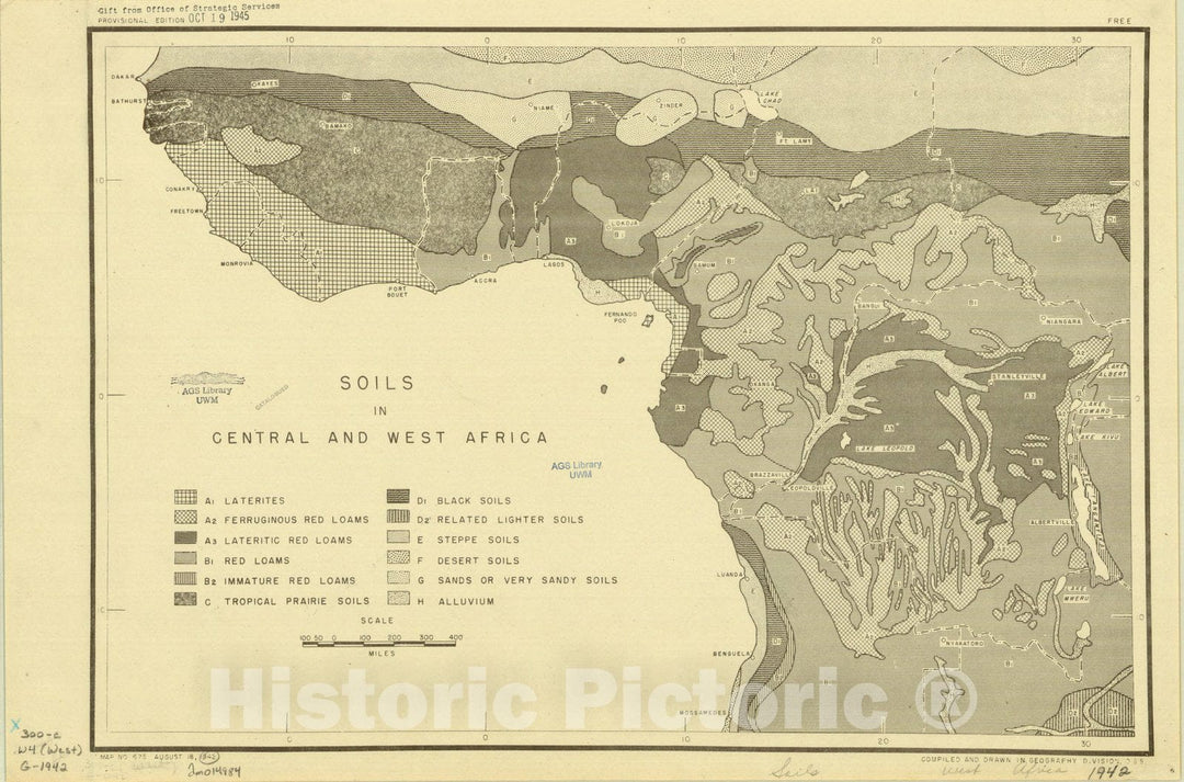 Map : West Africa soils 1942, Soils in Central and West Africa , Antique Vintage Reproduction