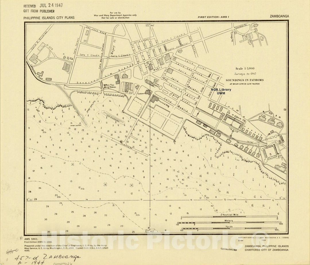 Map : Zamboanga, Philippine Islands 1944, Zamboanga, Philippine Islands, chartered city of Zamboanga. A.M.S. S901 , Antique Vintage Reproduction