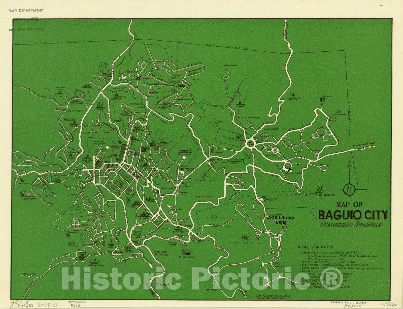 Map : Baguio City, Mountain Province, Philippines 1950, Map of Baguio City, Mountain Province , Antique Vintage Reproduction