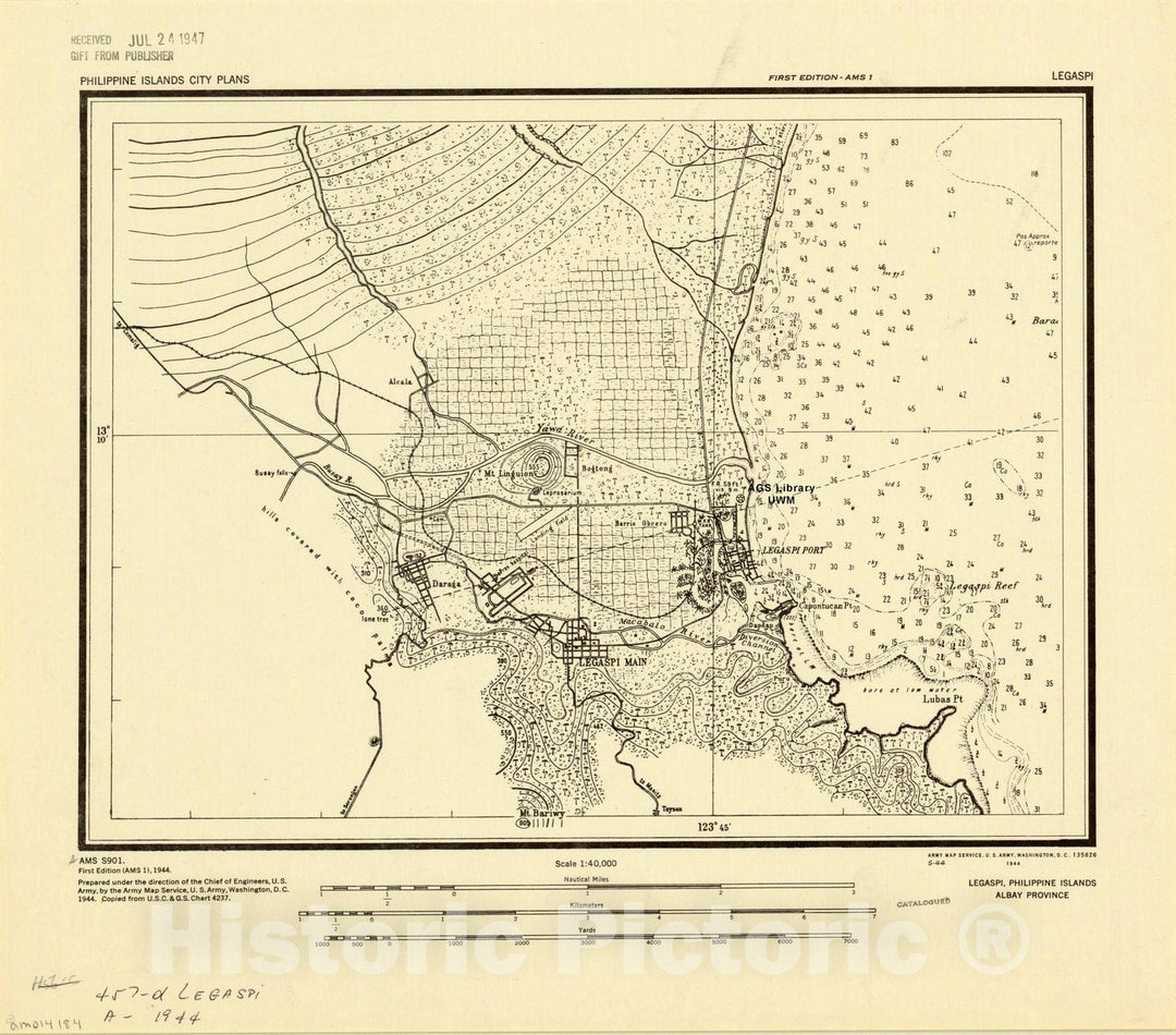 Map : Legaspi, Philippine Islands 1944, Legaspi, Philippine Islands, Albay Province, Antique Vintage Reproduction