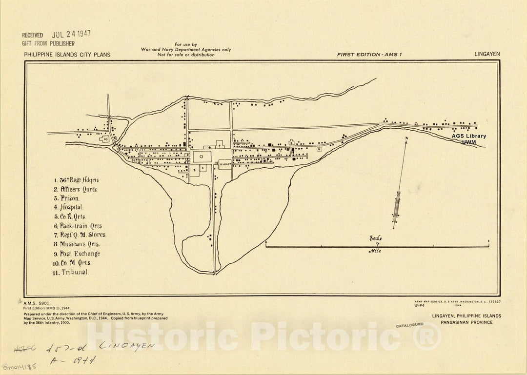 Map : Lingayen, Philippine Islands 1944, Lingayen, Philippine Islands, Pangasinan Province , Antique Vintage Reproduction