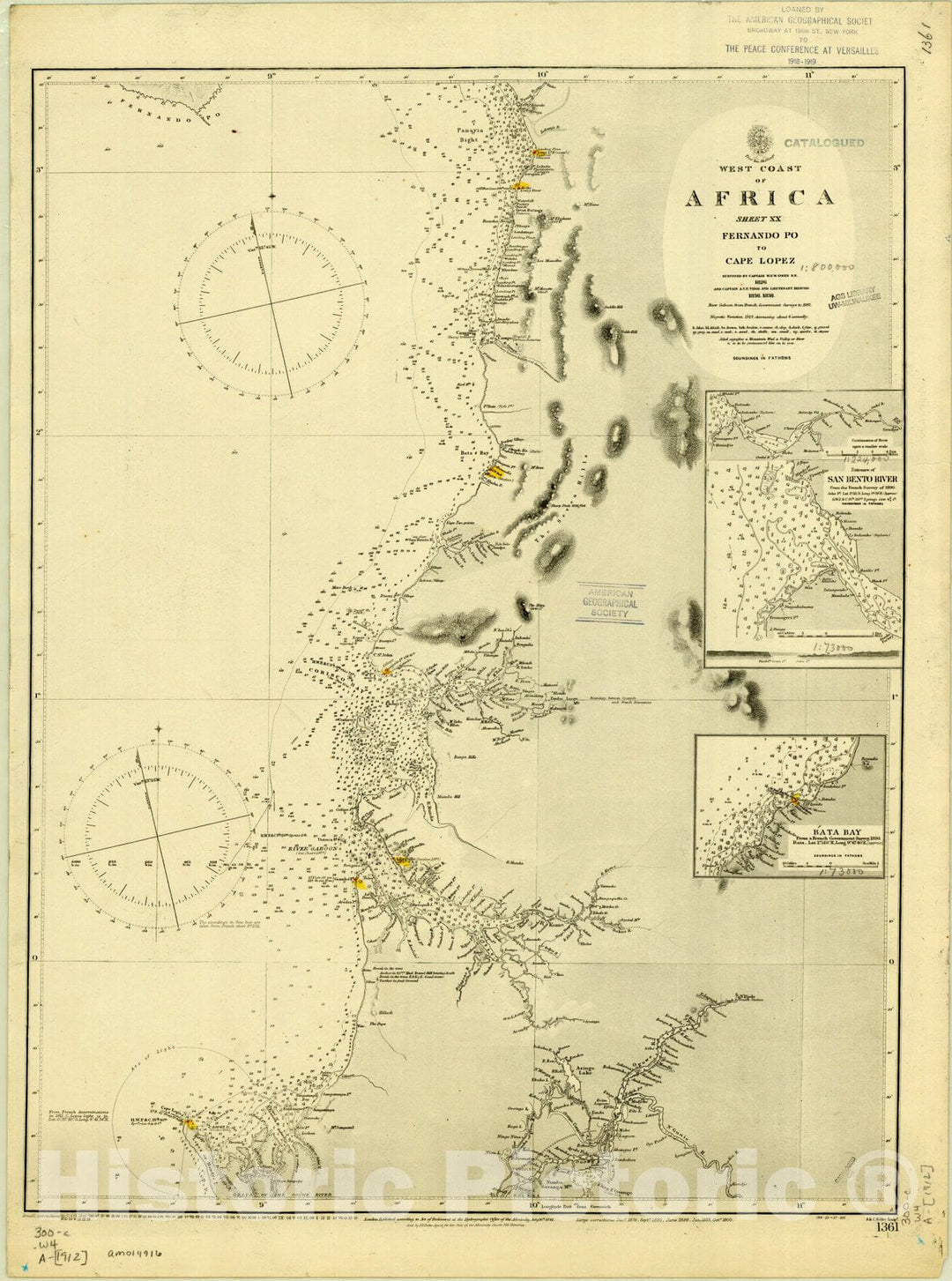 Map : West Africa 1912 2, West coast of Africa : Fernando Po to Cape Lopez , Antique Vintage Reproduction