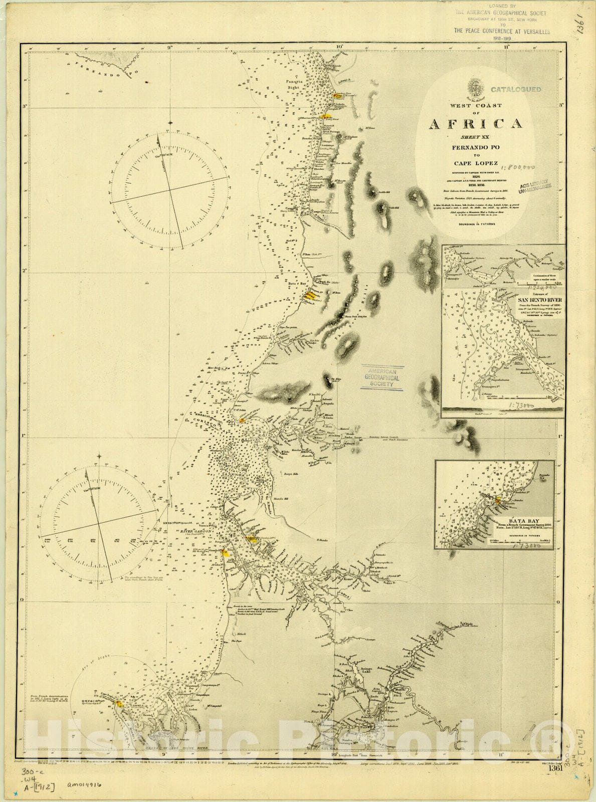 Map : West Africa 1912 1, West coast of Africa : Fernando Po to Cape Lopez , Antique Vintage Reproduction