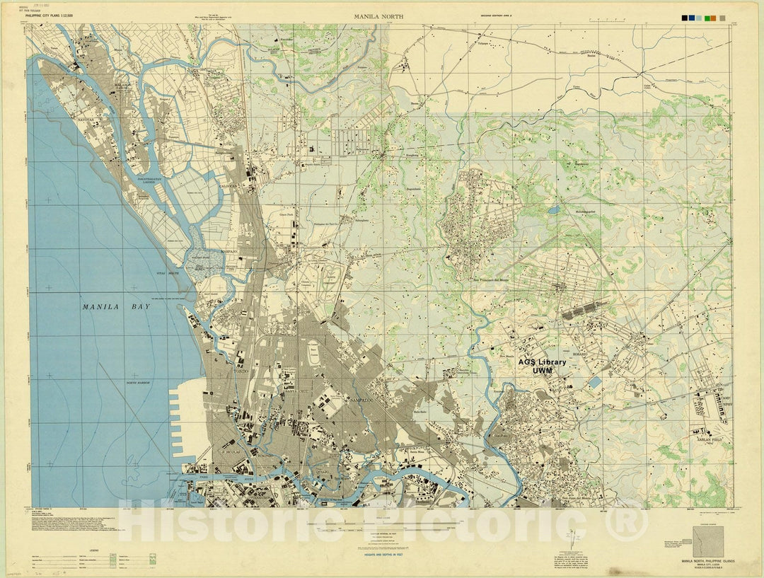 Map : Manila North, Philippine Islands 1945, Manila North, Philippine Islands, Manila City, Luzon, Antique Vintage Reproduction