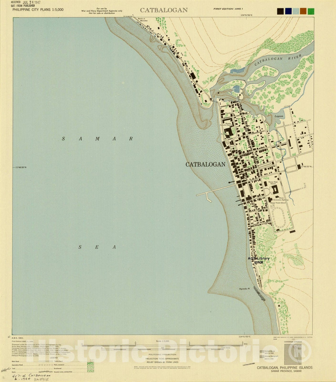 Map : Catbalogan, Philippine Islands 1944, Catbalogan, Philippine Islands, Samar Province, Samar, Antique Vintage Reproduction