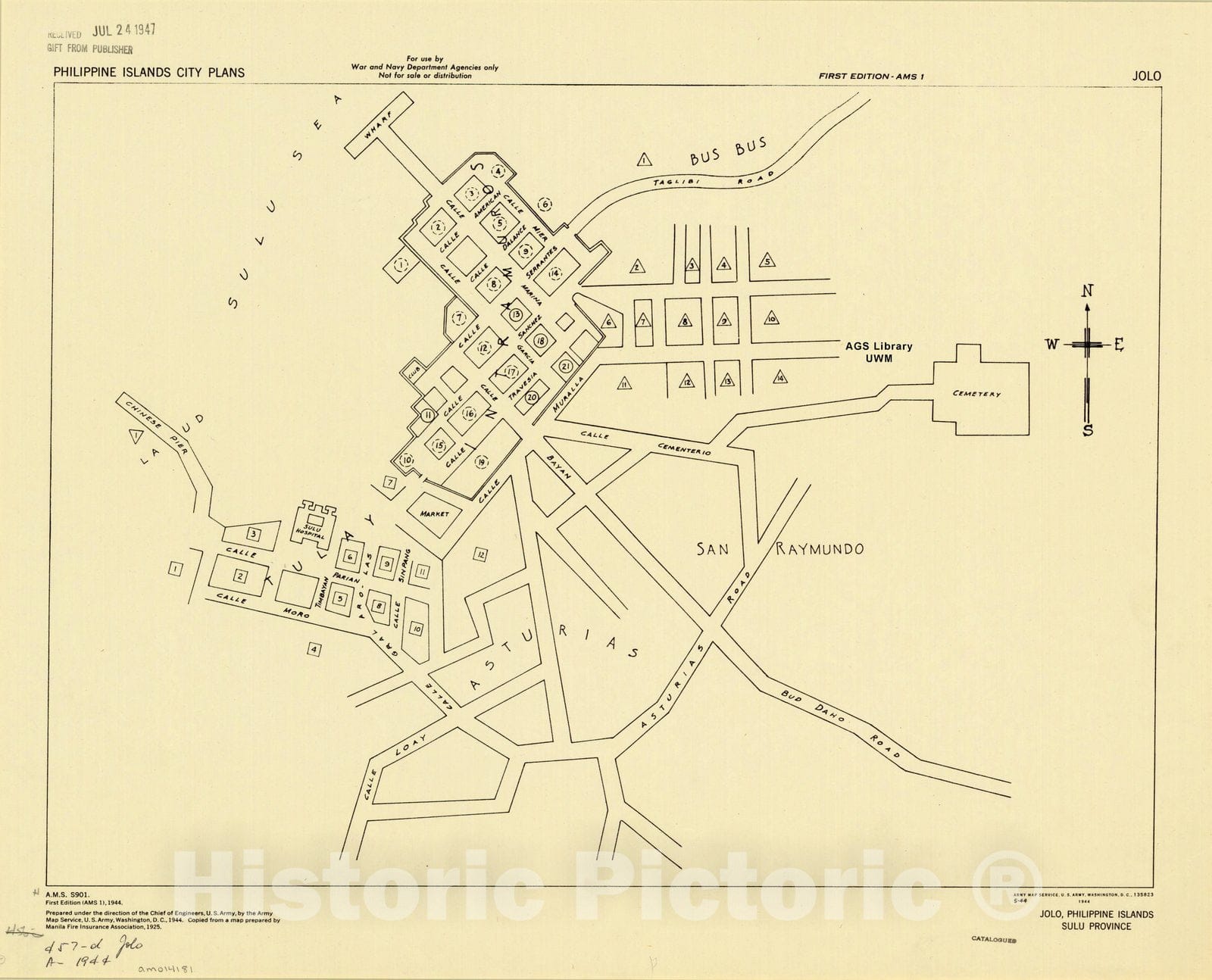 Map : Jolo, Philippine Islands 1944, Jolo, Philippine Islands, Sulu Province, Antique Vintage Reproduction