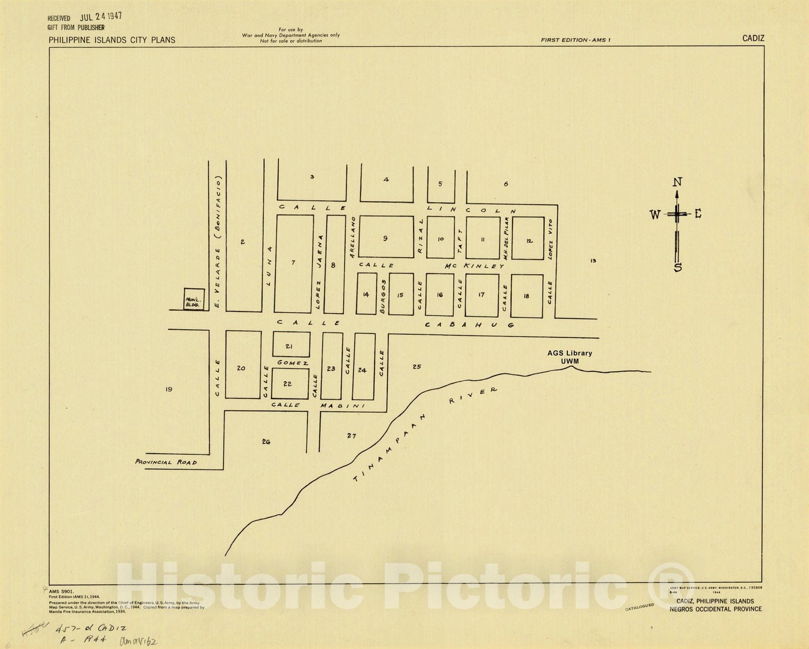 Map : Cadiz, Philippine Islands 1944, Cadiz, Philippine Islands, Negros Occidental Province, Antique Vintage Reproduction