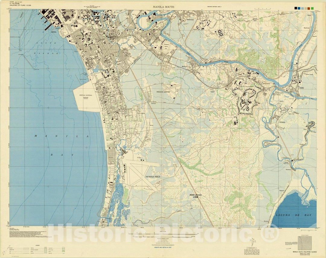 Map : Manila South, Philippine Islands 1945, Manila South, Philippine Islands, Manila City, Luzon, Antique Vintage Reproduction