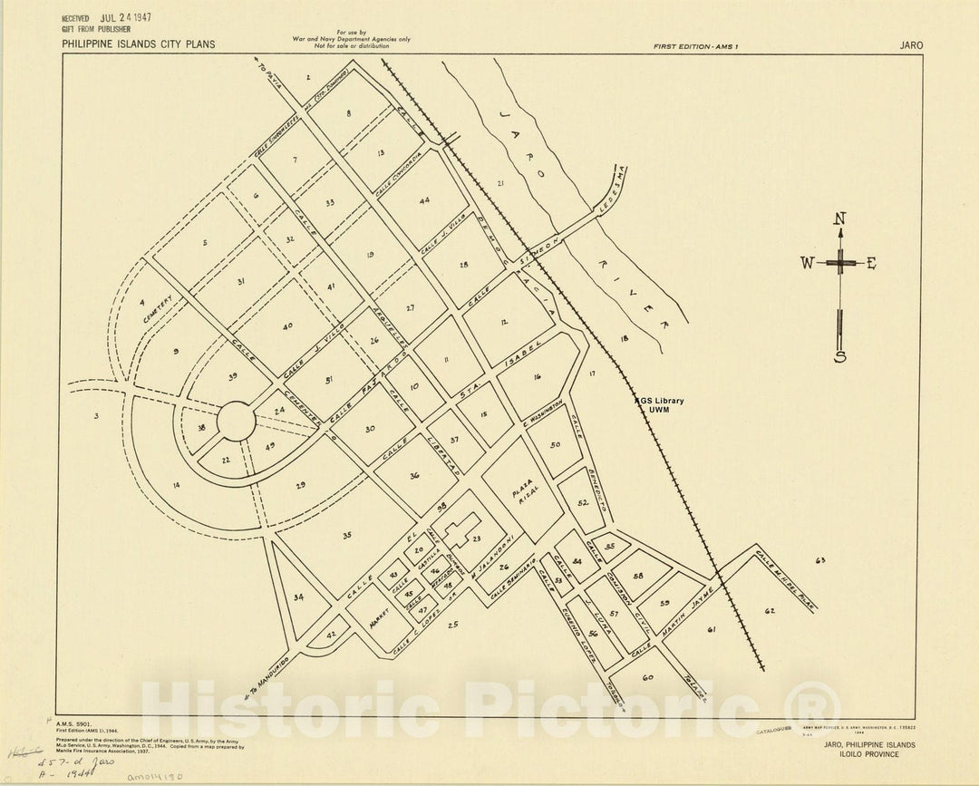 Map : Jaro, Philippine Islands 1944, Jaro, Philippine Islands, Iloilo Province, Antique Vintage Reproduction