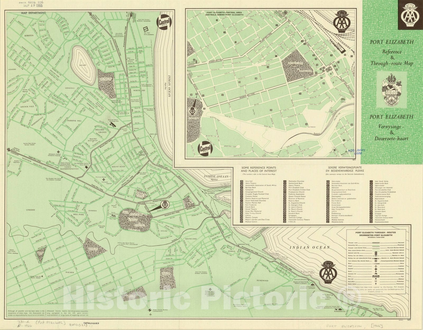 Map : Port Elizabeth, South Africa 1965, Port Elizabeth reference & through-route map , Antique Vintage Reproduction