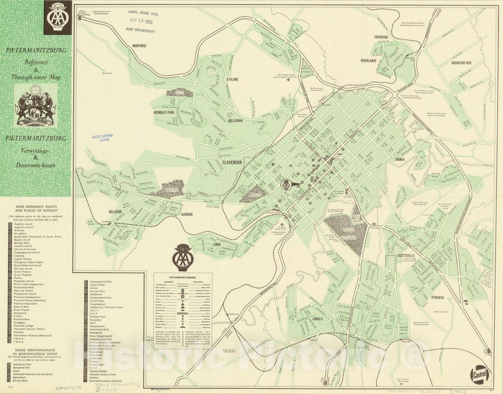 Map : Pietermaritzburg, South Africa 1966, Pietermaritzburg reference & through-route map , Antique Vintage Reproduction