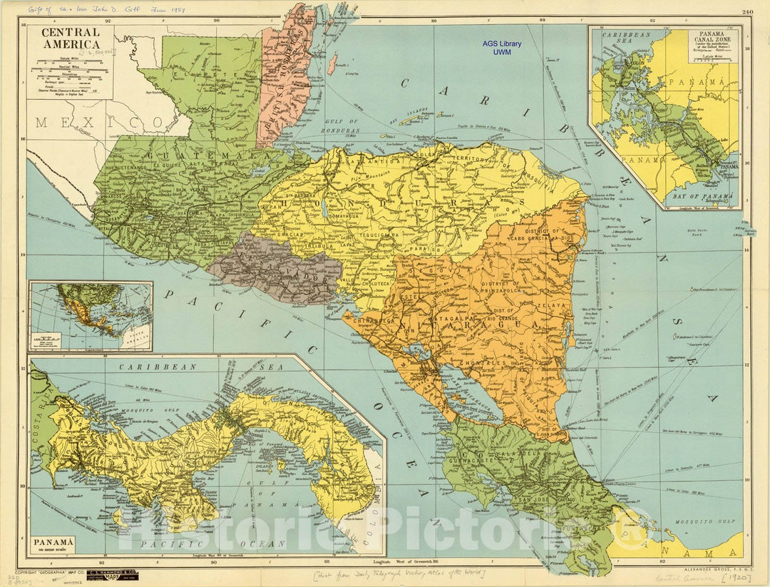 Map : Central America 1920, Central America, Antique Vintage Reproduction