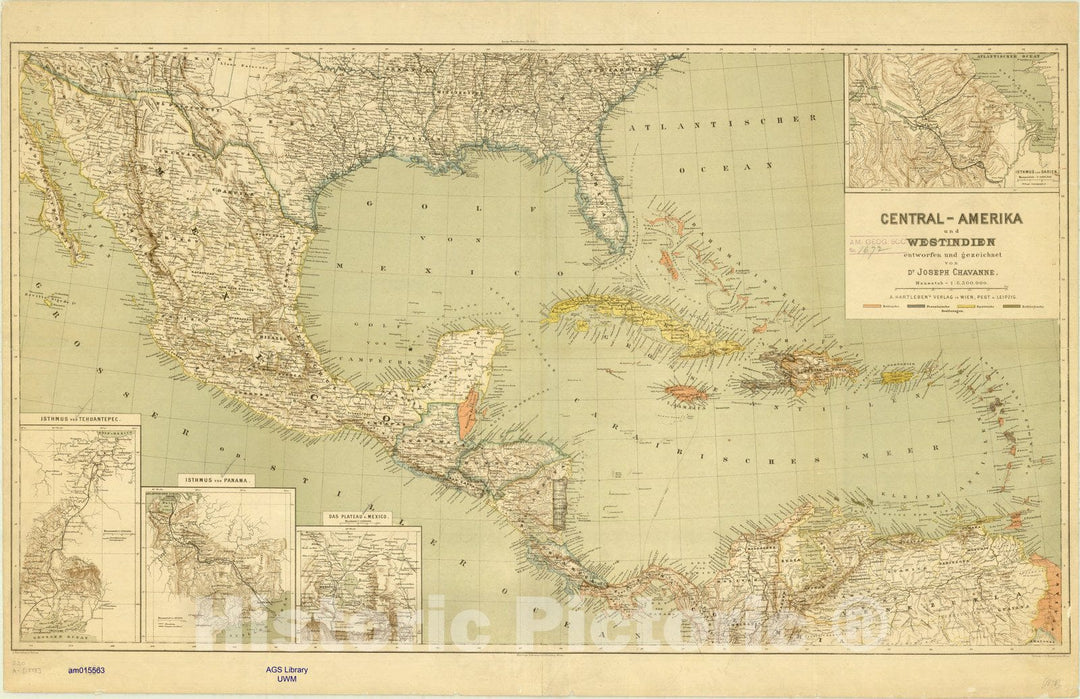 Map : Central America 1882, Central-Amerika und Westindien , Antique Vintage Reproduction