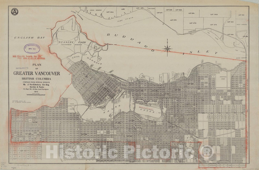 Map : Vancouver 1911, Plan of greater Vancouver, British Columbia , Antique Vintage Reproduction