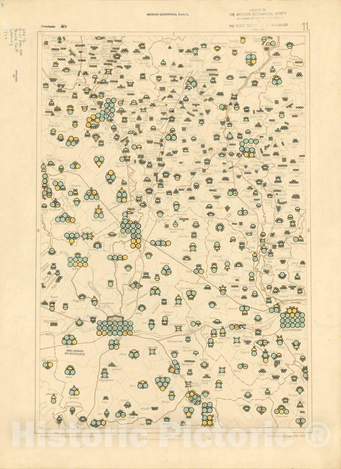 Map : The Communes of Hungary showing the persons able to read and write 1918 2, Antique Vintage Reproduction