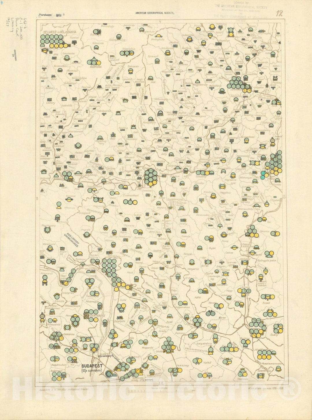 Map : The Communes of Hungary showing the persons able to read and write 1918 3, Antique Vintage Reproduction